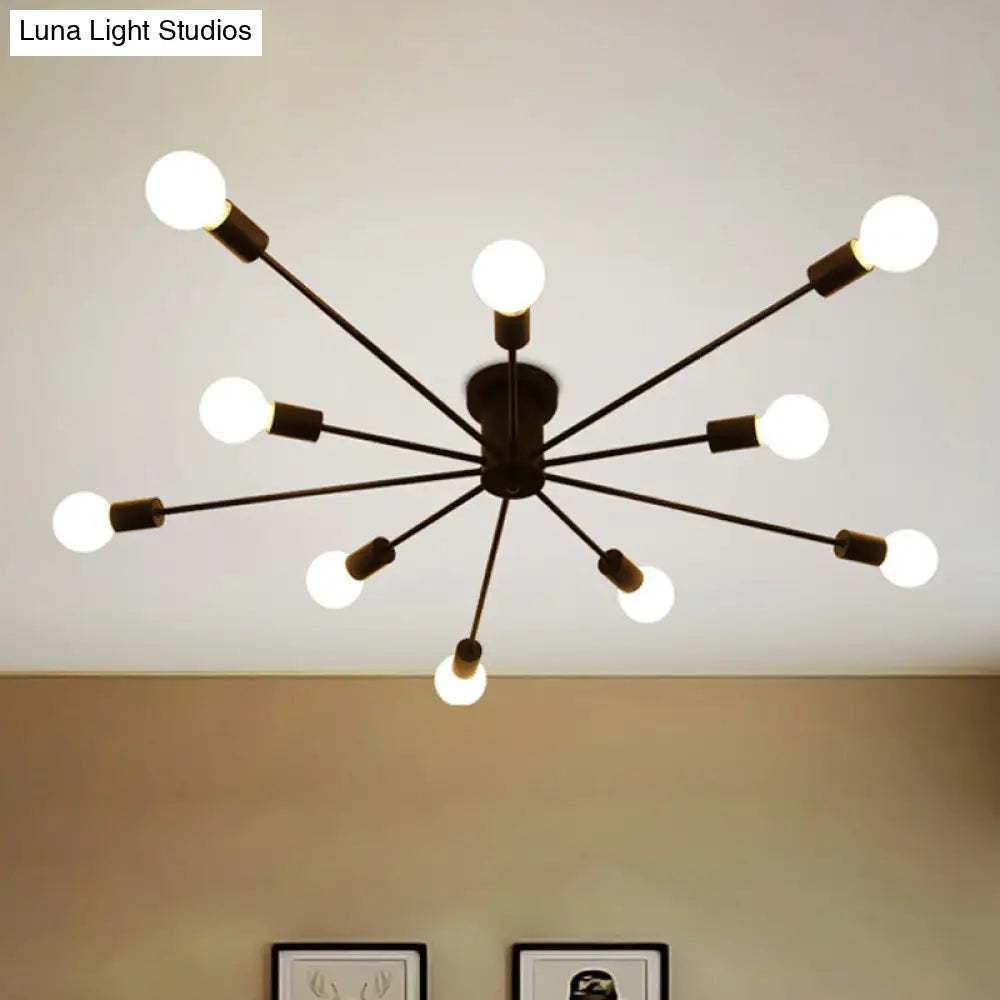 ديكوربايتس™ ديكوربايتس™ مصباح سقف معدني عتيق بستة رؤوس وثمانية رؤوس - إضاءة شبه مدمجة لغرفة النوم باللونين الأسود والأبيض