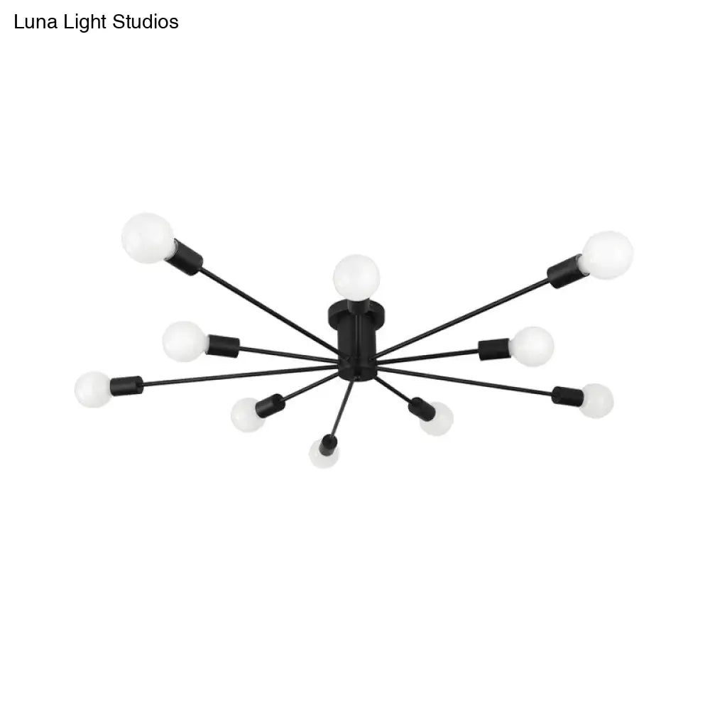 ديكوربايتس™ ديكوربايتس™ مصباح سقف معدني عتيق بستة رؤوس وثمانية رؤوس - إضاءة شبه مدمجة لغرفة النوم باللونين الأسود والأبيض