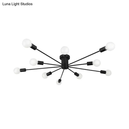 ديكوربايتس™ ديكوربايتس™ مصباح سقف معدني عتيق بستة رؤوس وثمانية رؤوس - إضاءة شبه مدمجة لغرفة النوم باللونين الأسود والأبيض