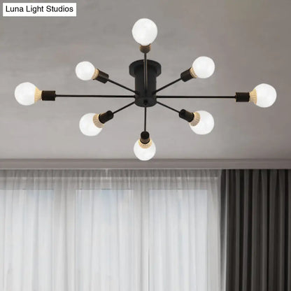 ديكوربايتس™ ديكوربايتس™ مصباح سقف معدني عتيق بستة رؤوس وثمانية رؤوس - إضاءة شبه مدمجة لغرفة النوم باللونين الأسود والأبيض