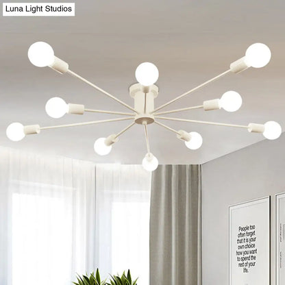 ديكوربايتس™ ديكوربايتس™ مصباح سقف معدني عتيق بستة رؤوس وثمانية رؤوس - إضاءة شبه مدمجة لغرفة النوم باللونين الأسود والأبيض