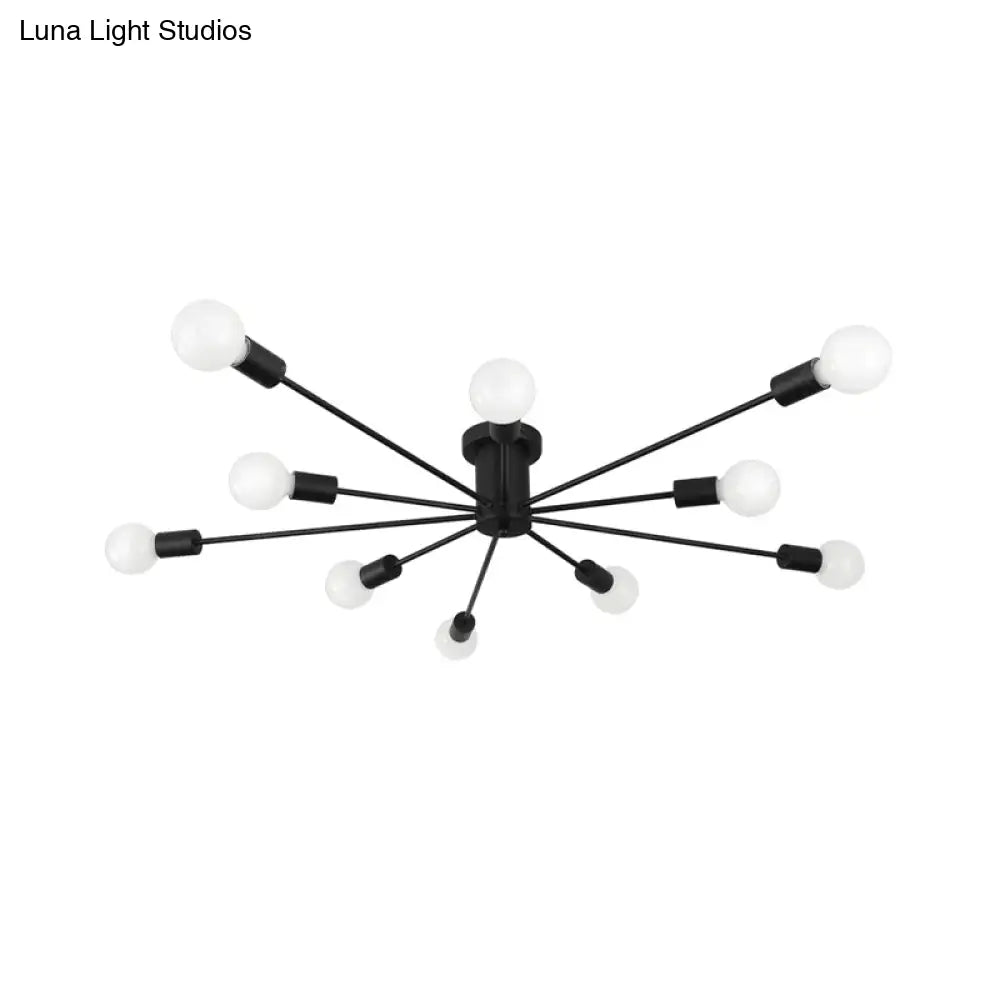 ديكوربايتس™ ديكوربايتس™ مصباح سقف معدني عتيق بستة رؤوس وثمانية رؤوس - إضاءة شبه مدمجة لغرفة النوم باللونين الأسود والأبيض