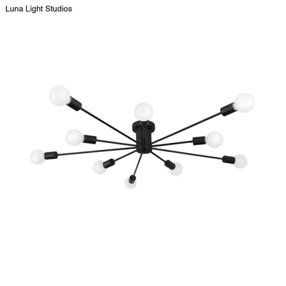 ديكوربايتس™ ديكوربايتس™ مصباح سقف معدني عتيق بستة رؤوس وثمانية رؤوس - إضاءة شبه مدمجة لغرفة النوم باللونين الأسود والأبيض