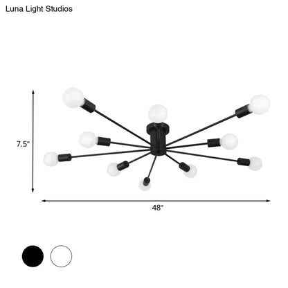 ديكوربايتس™ ديكوربايتس™ مصباح سقف معدني عتيق بستة رؤوس وثمانية رؤوس - إضاءة شبه مدمجة لغرفة النوم باللونين الأسود والأبيض