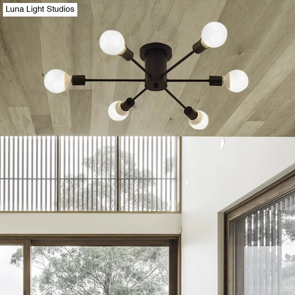 ديكوربايتس™ ديكوربايتس™ مصباح سقف معدني عتيق بستة رؤوس وثمانية رؤوس - إضاءة شبه مدمجة لغرفة النوم باللونين الأسود والأبيض