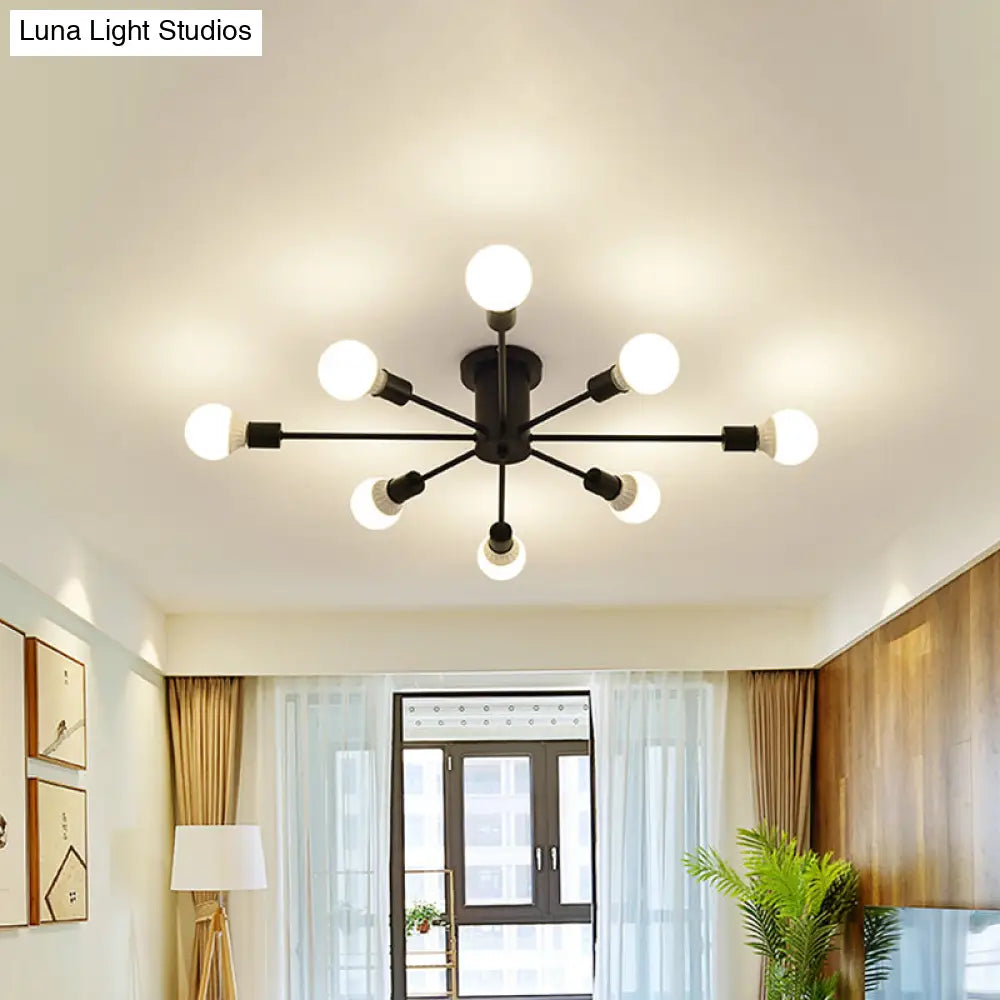 ديكوربايتس™ ديكوربايتس™ مصباح سقف معدني عتيق بستة رؤوس وثمانية رؤوس - إضاءة شبه مدمجة لغرفة النوم باللونين الأسود والأبيض