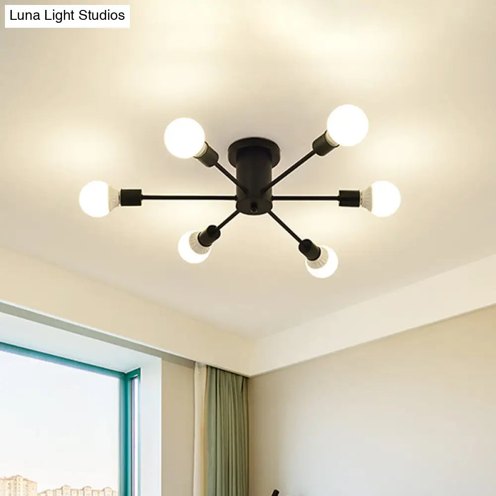 ديكوربايتس™ ديكوربايتس™ مصباح سقف معدني عتيق بستة رؤوس وثمانية رؤوس - إضاءة شبه مدمجة لغرفة النوم باللونين الأسود والأبيض