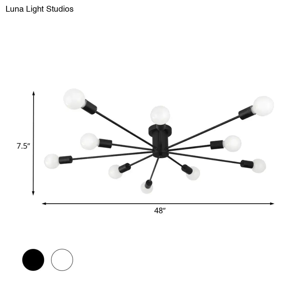 ديكوربايتس™ ديكوربايتس™ مصباح سقف معدني عتيق بستة رؤوس وثمانية رؤوس - إضاءة شبه مدمجة لغرفة النوم باللونين الأسود والأبيض