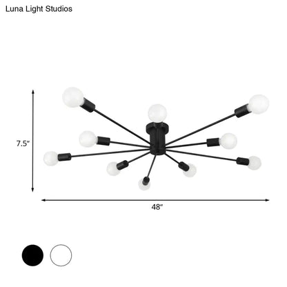 ديكوربايتس™ ديكوربايتس™ مصباح سقف معدني عتيق بستة رؤوس وثمانية رؤوس - إضاءة شبه مدمجة لغرفة النوم باللونين الأسود والأبيض