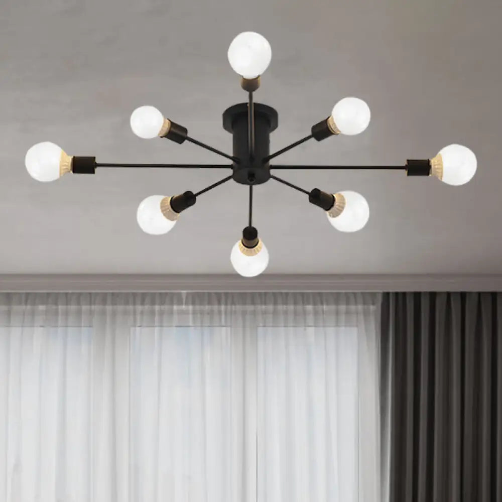 ديكوربايتس™ ديكوربايتس™ مصباح سقف معدني عتيق بستة رؤوس وثمانية رؤوس - إضاءة شبه مدمجة لغرفة النوم باللونين الأسود والأبيض