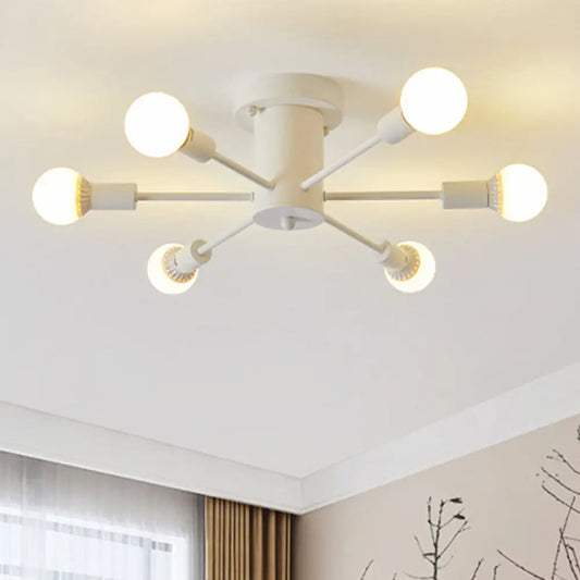 Lámpara de techo retro DecorBites™ de 6/8 cabezales, de metal, semiempotrada, para dormitorio, en blanco y negro.