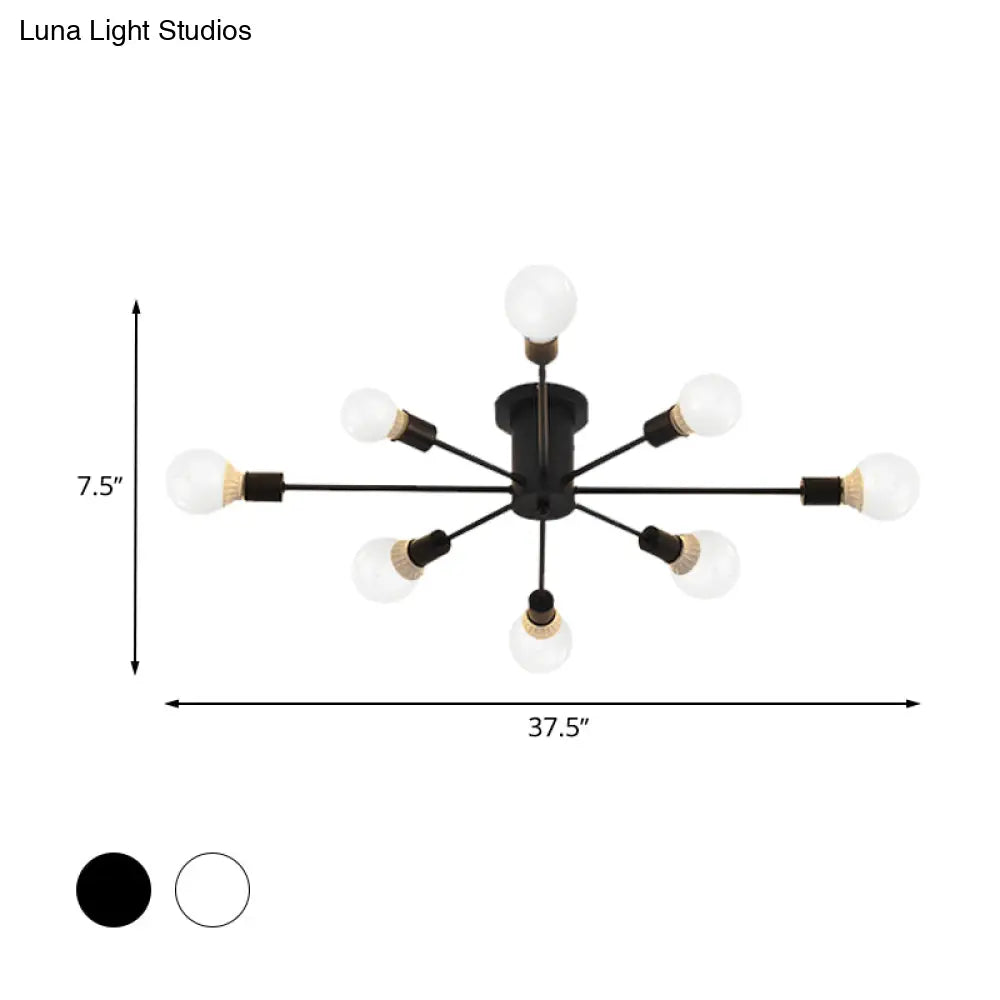 ديكوربايتس™ ديكوربايتس™ مصباح سقف معدني عتيق بستة رؤوس وثمانية رؤوس - إضاءة شبه مدمجة لغرفة النوم باللونين الأسود والأبيض