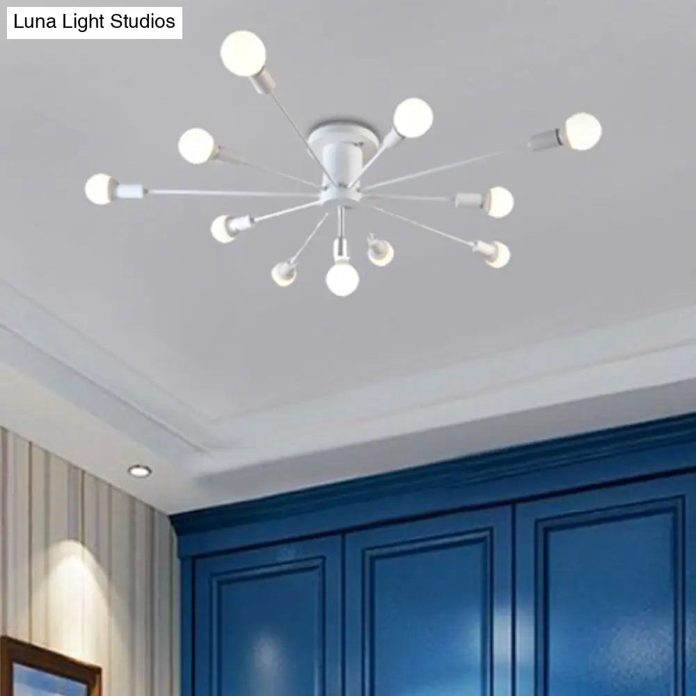 ديكوربايتس™ ديكوربايتس™ مصباح سقف معدني عتيق بستة رؤوس وثمانية رؤوس - إضاءة شبه مدمجة لغرفة النوم باللونين الأسود والأبيض