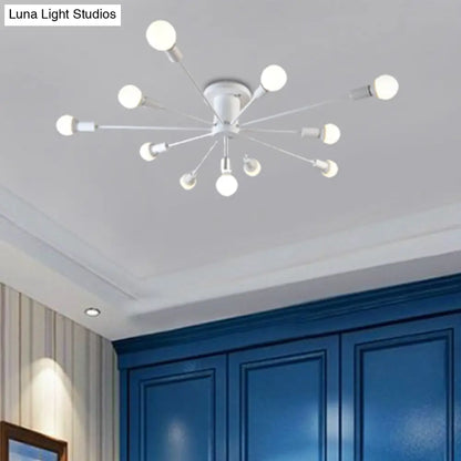 ديكوربايتس™ ديكوربايتس™ مصباح سقف معدني عتيق بستة رؤوس وثمانية رؤوس - إضاءة شبه مدمجة لغرفة النوم باللونين الأسود والأبيض