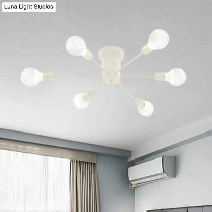 ديكوربايتس™ ديكوربايتس™ مصباح سقف معدني عتيق بستة رؤوس وثمانية رؤوس - إضاءة شبه مدمجة لغرفة النوم باللونين الأسود والأبيض