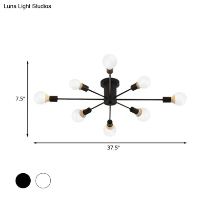 ديكوربايتس™ ديكوربايتس™ مصباح سقف معدني عتيق بستة رؤوس وثمانية رؤوس - إضاءة شبه مدمجة لغرفة النوم باللونين الأسود والأبيض