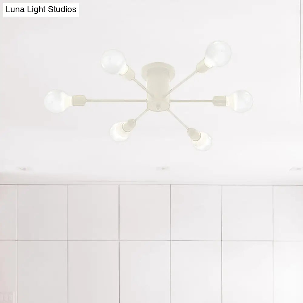 ديكوربايتس™ ديكوربايتس™ مصباح سقف معدني عتيق بستة رؤوس وثمانية رؤوس - إضاءة شبه مدمجة لغرفة النوم باللونين الأسود والأبيض