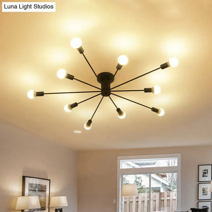 ديكوربايتس™ ديكوربايتس™ مصباح سقف معدني عتيق بستة رؤوس وثمانية رؤوس - إضاءة شبه مدمجة لغرفة النوم باللونين الأسود والأبيض