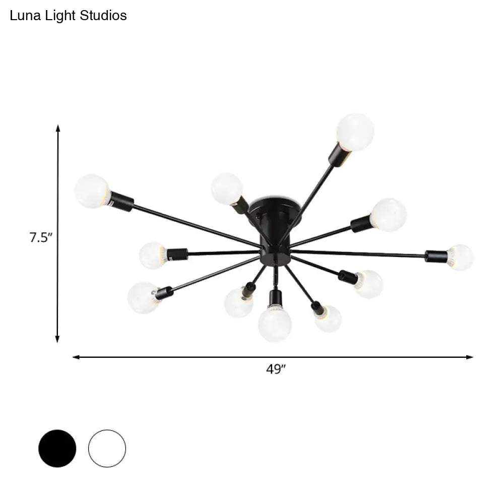 ديكوربايتس™ ديكوربايتس™ مصباح سقف معدني عتيق بستة رؤوس وثمانية رؤوس - إضاءة شبه مدمجة لغرفة النوم باللونين الأسود والأبيض