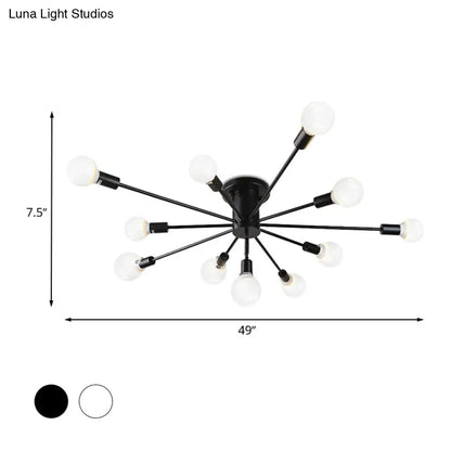 ديكوربايتس™ ديكوربايتس™ مصباح سقف معدني عتيق بستة رؤوس وثمانية رؤوس - إضاءة شبه مدمجة لغرفة النوم باللونين الأسود والأبيض