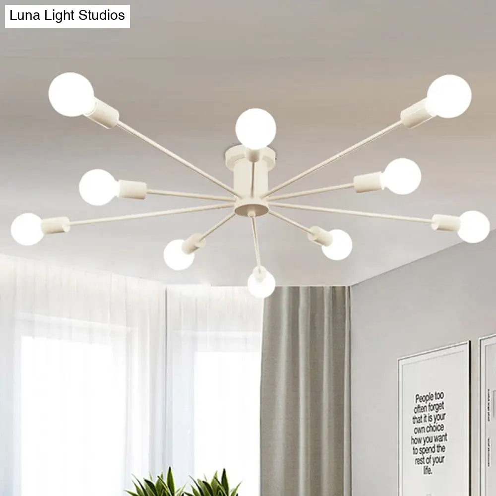 ديكوربايتس™ ديكوربايتس™ مصباح سقف معدني عتيق بستة رؤوس وثمانية رؤوس - إضاءة شبه مدمجة لغرفة النوم باللونين الأسود والأبيض