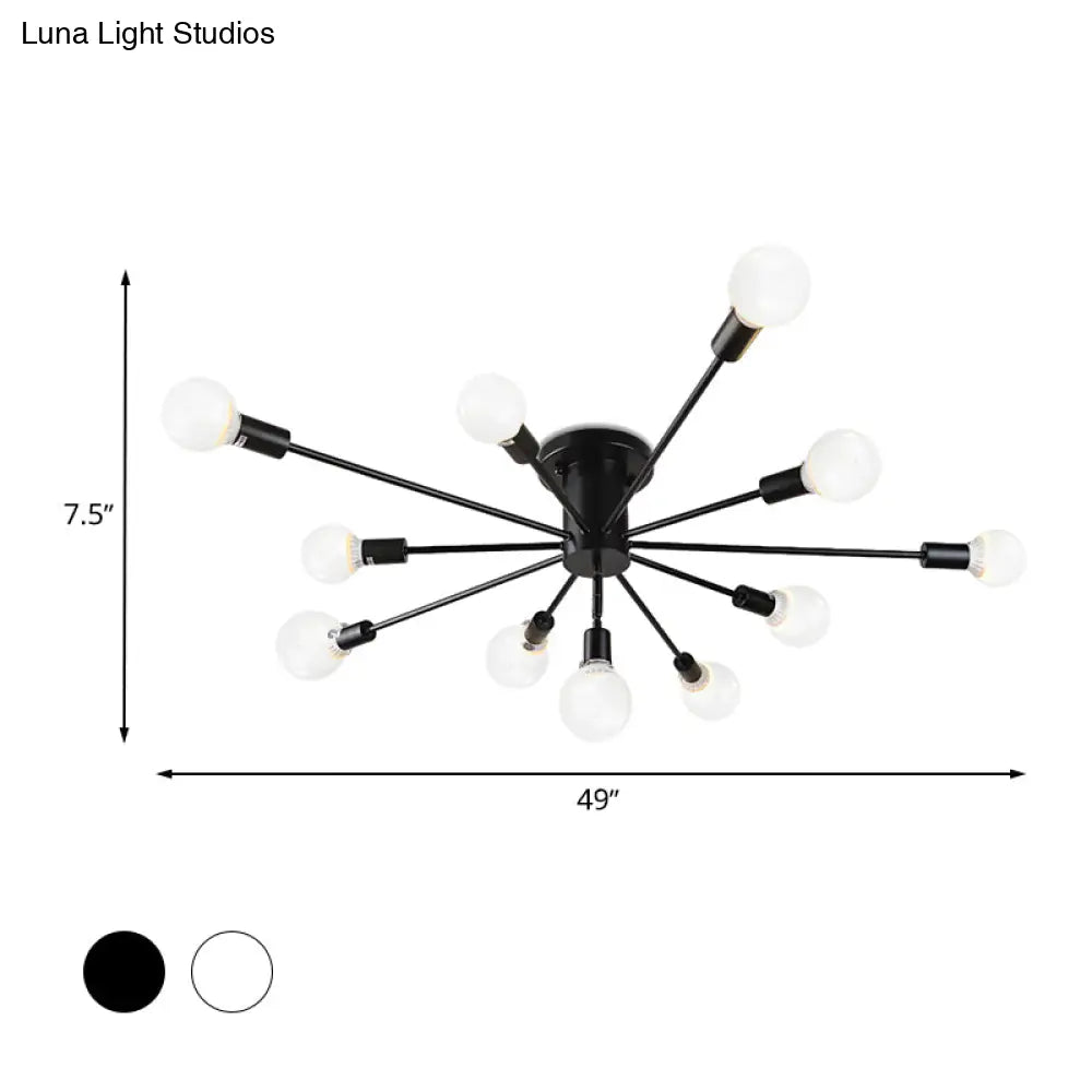 ديكوربايتس™ ديكوربايتس™ مصباح سقف معدني عتيق بستة رؤوس وثمانية رؤوس - إضاءة شبه مدمجة لغرفة النوم باللونين الأسود والأبيض