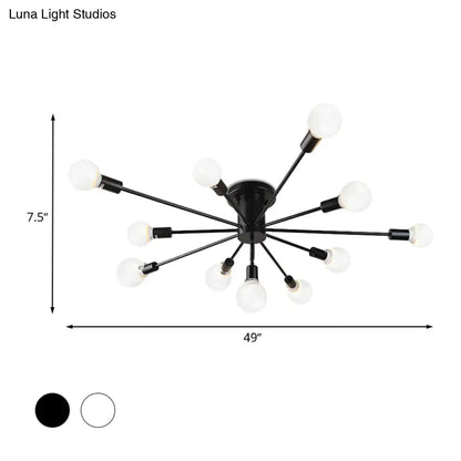 ديكوربايتس™ ديكوربايتس™ مصباح سقف معدني عتيق بستة رؤوس وثمانية رؤوس - إضاءة شبه مدمجة لغرفة النوم باللونين الأسود والأبيض