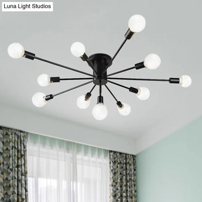 ديكوربايتس™ ديكوربايتس™ مصباح سقف معدني عتيق بستة رؤوس وثمانية رؤوس - إضاءة شبه مدمجة لغرفة النوم باللونين الأسود والأبيض