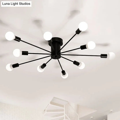 ديكوربايتس™ ديكوربايتس™ مصباح سقف معدني عتيق بستة رؤوس وثمانية رؤوس - إضاءة شبه مدمجة لغرفة النوم باللونين الأسود والأبيض