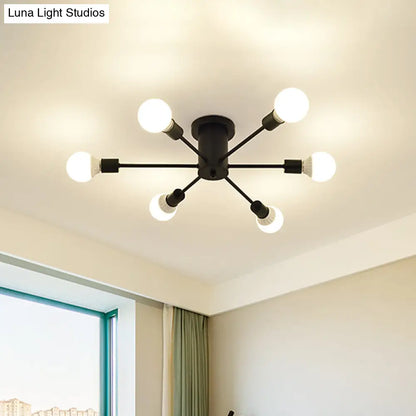 ديكوربايتس™ ديكوربايتس™ مصباح سقف معدني عتيق بستة رؤوس وثمانية رؤوس - إضاءة شبه مدمجة لغرفة النوم باللونين الأسود والأبيض