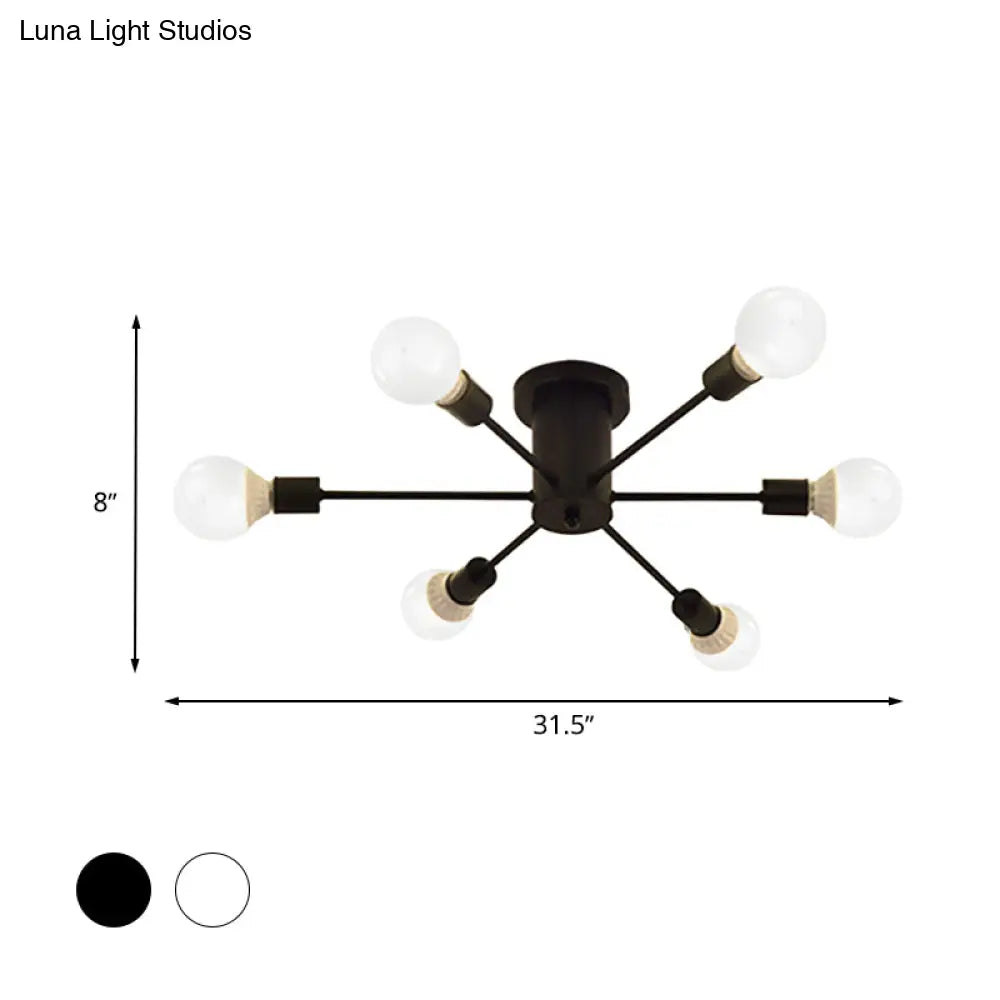 ديكوربايتس™ ديكوربايتس™ مصباح سقف معدني عتيق بستة رؤوس وثمانية رؤوس - إضاءة شبه مدمجة لغرفة النوم باللونين الأسود والأبيض