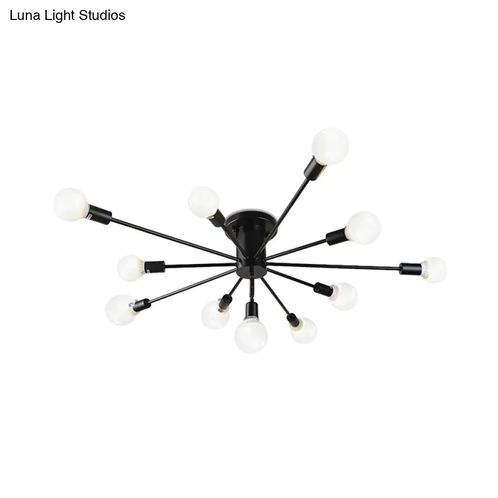 ديكوربايتس™ ديكوربايتس™ مصباح سقف معدني عتيق بستة رؤوس وثمانية رؤوس - إضاءة شبه مدمجة لغرفة النوم باللونين الأسود والأبيض