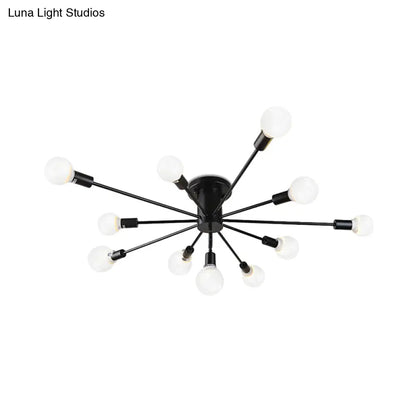 ديكوربايتس™ ديكوربايتس™ مصباح سقف معدني عتيق بستة رؤوس وثمانية رؤوس - إضاءة شبه مدمجة لغرفة النوم باللونين الأسود والأبيض