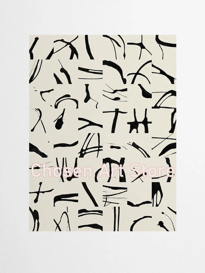 6 Black & Beige Abstract Canvas Poster Prints - 60X80cm Unframed / 1 - Posters