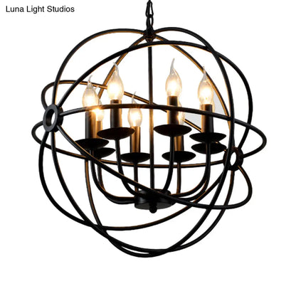 Lámpara colgante esférica de 6 bombillas: Lámpara de araña colgante de hierro negro para restaurantes