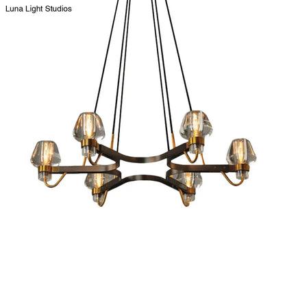 Lámpara de araña de cristal bronce antiguo de 6 luces con marco hexagonal