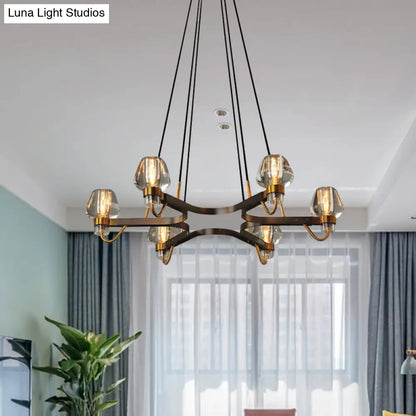 Lámpara de araña de cristal bronce antiguo de 6 luces con marco hexagonal