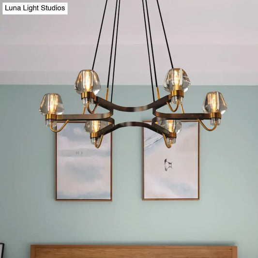 Lámpara de araña de cristal bronce antiguo de 6 luces con marco hexagonal