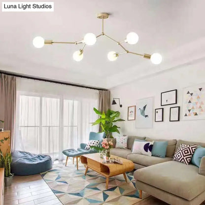 DecorBites™ 6-Light Branch Glass Shade Chandelier for Living Room - Modern Hanging Ceiling Light