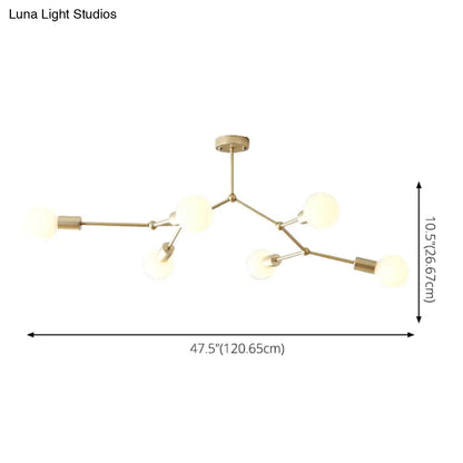 DecorBites™ 6-Light Branch Glass Shade Chandelier for Living Room - Modern Hanging Ceiling Light