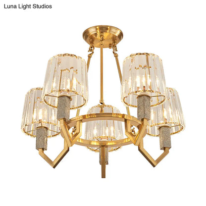 Lámpara de techo semiempotrada dorada DecorBites™ de 6 luces con brazo curvo y pantalla cónica de cristal transparente - Diseño moderno