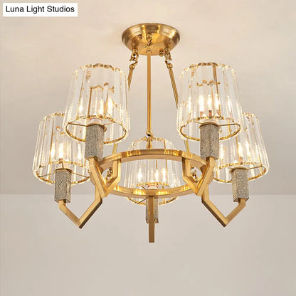 Lámpara de techo semiempotrada dorada DecorBites™ de 6 luces con brazo curvo y pantalla cónica de cristal transparente - Diseño moderno