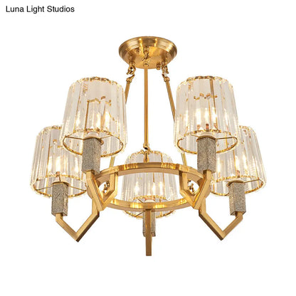 Lámpara de techo semiempotrada dorada DecorBites™ de 6 luces con brazo curvo y pantalla cónica de cristal transparente - Diseño moderno