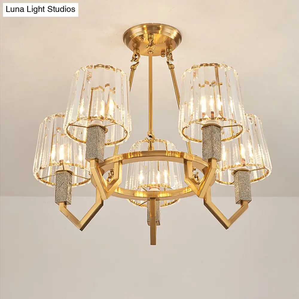 Lámpara de techo semiempotrada dorada DecorBites™ de 6 luces con brazo curvo y pantalla cónica de cristal transparente - Diseño moderno