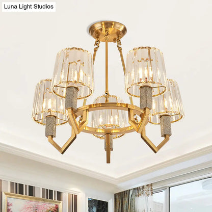 Lámpara de techo semiempotrada dorada DecorBites™ de 6 luces con brazo curvo y pantalla cónica de cristal transparente - Diseño moderno