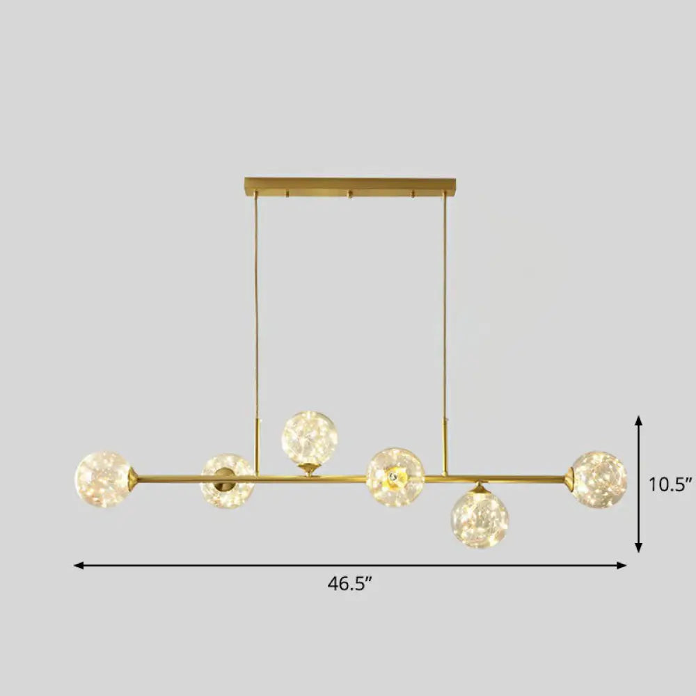 ديكوربايتس™ - مصباح جزيرة خطي لغرفة الطعام بستة مصابيح مع لمسة نهائية معدنية عصرية وظلال كروية زجاجية
