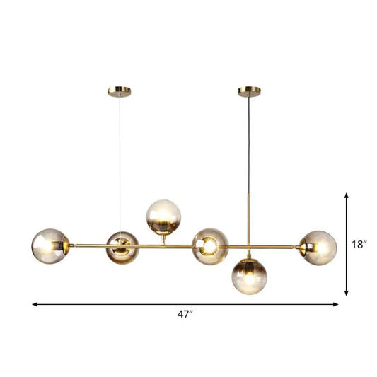 DecorBites™ 6-Light Linear Dining Room Island Pendant with Postmodern Metallic Finish and Glass Ball Shades
