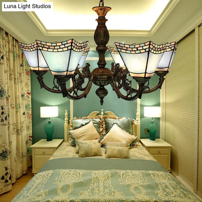 Lámpara de araña estilo Tiffany de 6 luces para comedores con cadena - Lámpara colgante geométrica y pantalla de cristal artístico