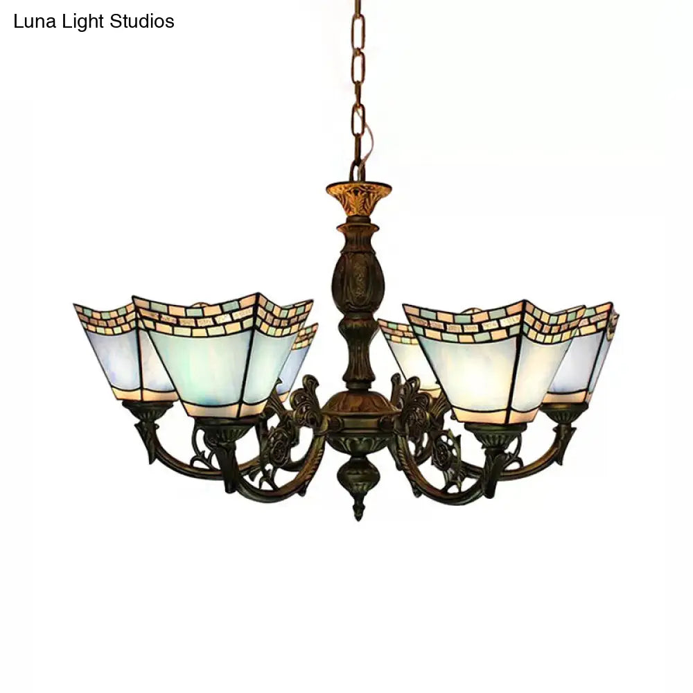 Lámpara de araña estilo Tiffany de 6 luces para comedores con cadena - Lámpara colgante geométrica y pantalla de cristal artístico