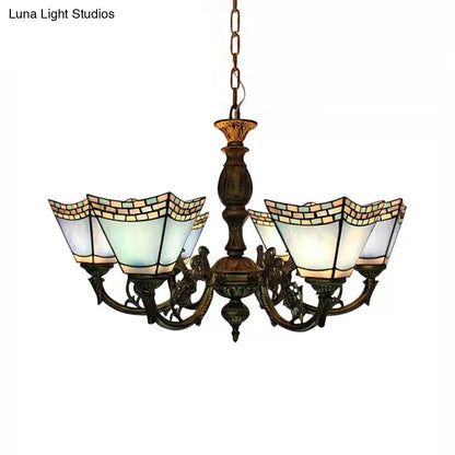 Lámpara de araña estilo Tiffany de 6 luces para comedores con cadena - Lámpara colgante geométrica y pantalla de cristal artístico